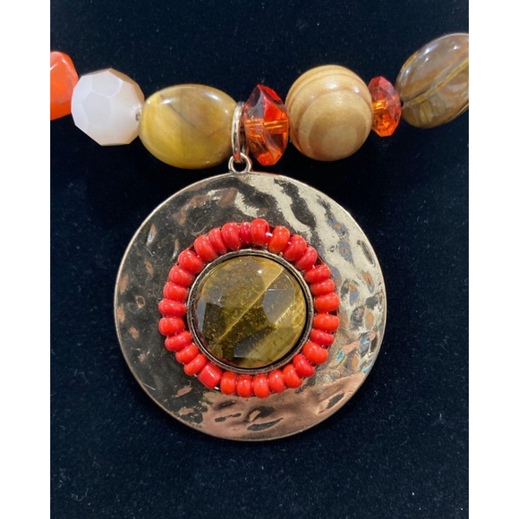 C 1946 Orange with Tigers Eye Choker style necklace - Picture 2 of 5